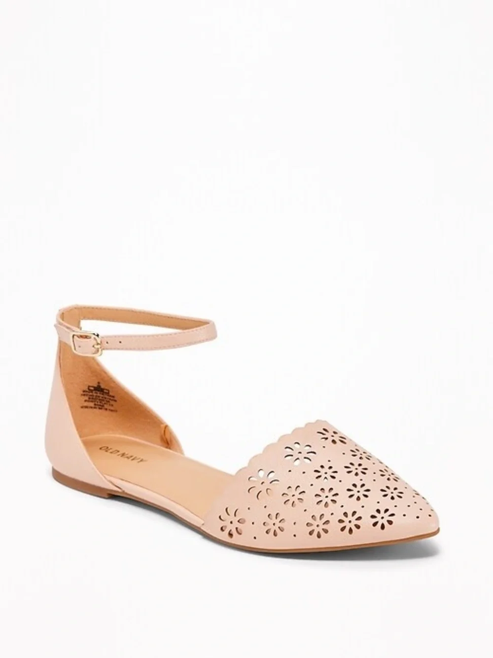 Old Navy Women's Pink Laser-Cut Scalloped Pointed Ankle-Strap Flats Size 7